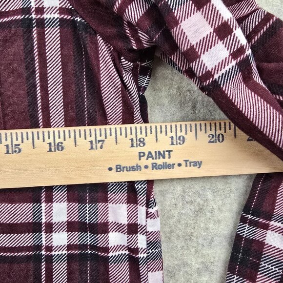 Rue21 Womens Lace-Up Burgundy Plaid Long Sleeve Top Size Small Polyester - Picture 6 of 6